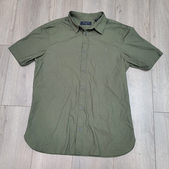 All Saints Men's Olive Button Down Shirt - Picture 3 of 5
